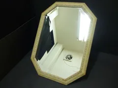 中古品 イタリア製 アンティーク調 42cm×57cm 八角形 ウォールミラー 壁掛け 鏡