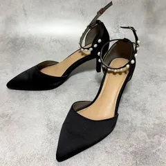 RANDA パールアンクルストラップ ポインテッドトゥ パンプス ブラック S 22〜22.5cm セレモニー 結婚式 入学式 卒業式