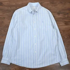 Brooks Brothers　ブルックスブラザーズ　長袖シャツ　ボタンダウン　ストライプ　青　ブルー　刺繍　アメカジ　Lサイズ