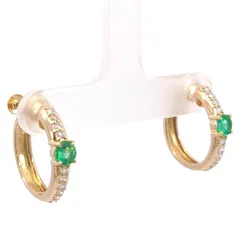 K18　エメラルド×ダイヤモンド フープイヤリング