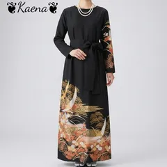❦Kaena❦　着物リメイク　ワンピース　ロング　マキシ　ドレス　黒留袖　Aライン　ベルト紐　後ろボタン　結婚式　入学式　卒業式　パーティー　オケージョン　ブラック　フォーマル　ステージ衣装　お呼ばれ　セレモニー　金彩　暈染