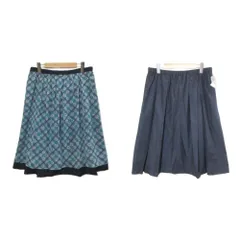 アリスバーリー Aylesbury 美品 大きいサイズ 30周年アニバーサリー リバーシブルスカート フレア ひざ丈 チェック 花柄 無地 ウエストゴム LL ブルー系 ダークネイビー /X