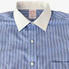 【15 1/2-32】Brooks Brothers（ブルックスブラザーズ）ワイドカラーシャツ クレリック ストライプ / Traditional Fit / Non-Iron / Cotton 100% フレンチカフス ポケット付 メンズ