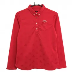 【超美品】キャロウェイ 長袖ポロシャツ レッド 乗り物総柄 車 バイク ボタンダウン レディース L ゴルフウェア Callaway