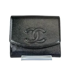 【人気・美品】CHANEL シャネル キャビアスキン ココマーク Wホック コンパクト 二つ折り 財布 9番台 ブラック ゴールド金具 レザー メンズ レディース 2004～2005年製 カードケース コインケース 札入れ 小銭入れ
