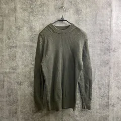 【T-229】GU ジーユー　Mサイズ　コットン100% カーキ　リブ編み　クルーネックニット　シンプル