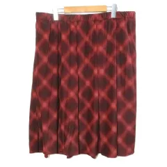 アリスバーリー Aylesbury 美品 大きいサイズ チェックプリントスカート フレア ひざ丈 ウエストゴム EL 赤茶 /X