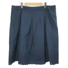 アリスバーリー Aylesbury 大きいサイズ スカラップスカート タックフレア 刺繡 ひざ丈 23 7L相当 濃紺 /X