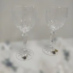 ボヘミアクリスタル ワイングラス ペア 24%PbO ハンドカット ErLo Bohemia チェコ製 クリスタルガラス 高級グラス 未使用 保管品 260303-3A