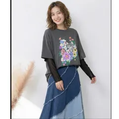 Scolar ソフトチュール×花ネコ柄 レイヤード風プルオーバー