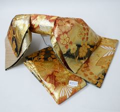 袋帯 正絹 西陣織 花文庫 作り帯 結び帯 着付け不要 金色 NO43237 