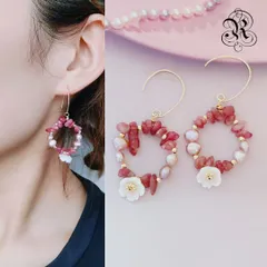 卒業式 入学式 ピアス フープピアス フラワーモチーフ 花柄 桜 桜カラー ピンク 天然石 淡水パール 本物真珠 エレガント 大人可愛い 春コーデ お呼ばれ デート 女子会 フォーマル プレゼント ギフト 卒祝い 新生活 入園式 卒園式 母の日
