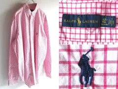 RALPH LAUREN ラルフローレン ロゴ刺繍 コットン グラフチェックシャツ BDシャツ XLT/TGL ピンク 白 大きいサイズ USA企画