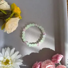 ハンドメイドビーズブレスレット／グリーン×ピンク／16cm／レディース・キッズ