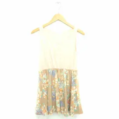 アロー a.r.w ワンピース ひざ丈 花柄 フレア プルオーバー 丸首 ノースリーブ M ピンク ベージュ 茶 /TT39