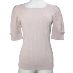 エポカ EPOCA 美品 ラマリア La maglia ボリュームスリーブ ニットプルオーバー M5N26-102-12 リブ スクエアネック 5分袖 薄手 40 M相当 ピンク /X