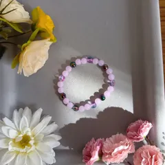 ハンドメイドビーズブレスレット／ピンク×オーロラ／17cm／レディース