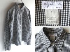 90s-00s agnes b. ギンガムチェック 開襟 シャツ オープンカラー 