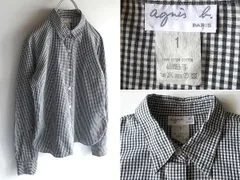 希少 90sビンテージ agnes b. アニエスべー コットン ギンガムチェックシャツ ブラウス 1 ブラック ホワイト 黒 白 アーカイブ