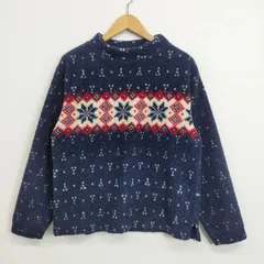 L.L.Bean エルエルビーン バーズアイ フリース プルオーバー ノルディック柄  モックネック スウェット 古着 vintage ネイビー系 L C8