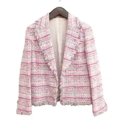 アナイ ANAYI ツイード ノーカラー ジャケット ノーボタン 着流し 美品 38 ピンク系