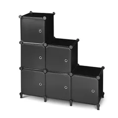【全品15%OFFクーポン！】VECELO 即納 収納ボックス 扉付き 6ボックス 幅96×奥行32×高さ99cm 4.35kg|雑誌・フィギュア・ゲーム機も隠せる 黒で空間を引き締める 組立簡単×脚付きデザイン ブラック ホワイトのサムネイル