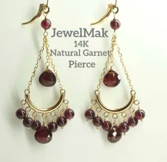 JewelMak★お洒落な14KYG 天然ガーネット シャンデリア ピアス