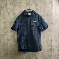 【T-233】ALPHA INDUSTRIES XL 半袖 ミリタリー シャツ ネイビー ワッペン ロゴ 刺繍 U.S.A. バックプリント アメカジのサムネイル