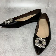 artemis by DIANA アルテミスバイダイアナ ビジューポインテッドトゥフラットパンプス 黒 23.5cm レディース ビジュー