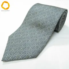 #ae ランセル LANCEL ネクタイ グレー系 ベージュ 白 総柄 Lマーク シルク フランス製 メンズ [994362] k01