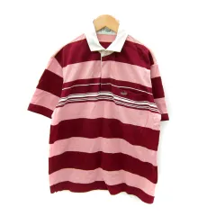 クロコダイル CROCODILE ポロシャツ 半袖 ポロカラー ボーダー柄 L ボルドー ピンク /SY38