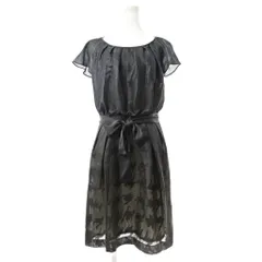 アンタイトル UNTITLED タグ付き サテン ワンピース 半袖 膝丈 総柄 切替 シフォン 1 黒 ブラック 0818