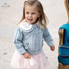 【新品】dave&bella レース襟 デニムジャケット 100 女の子 春アウター ブルー ナチュラル