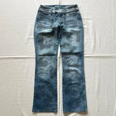 希少　00s　archive　アーカイブ　OLD DIESEL　ディーゼル　ロゴ刺繍タグ　本革パッチ　ライオンボタン　ムラ加工　フレアデニム　ブーツカット　ジーンズ　25　S相当　Y2K　平成ギャル　グランジ　lion button flare denim