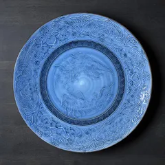有田焼 哲三郎窯 大皿 孔雀草花文図 丸皿 取り皿 飾り皿 和食器 陶器 肥前焼 骨董品 アンティーク