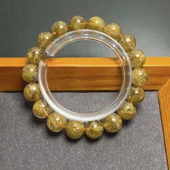 天然水晶★【90Aブラックシルバールチル】★銅銀針水晶ブレスレット 天然石 11.4-11.9mm ZB10216