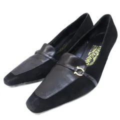 サルヴァトーレフェラガモ Salvatore Ferragamo パンプス ガンチーニ スエード 切替 レザー ヒール 6 C 約23.5cm 黒 ブラック IBO87 0126