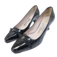 サルヴァトーレフェラガモ Salvatore Ferragamo パンプス ヴァラ リボン エナメル レザー ヒール 5 C 約22.5cm 黒 ブラック 0126