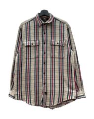 ダブルアールエル RRL 90s L/S FLANNEL CHECK SHIRT フランネル チェック シャツ ネルシャツ 厚手 三ツ星タグ Ralph Lauren 灰 長袖シャツ ストライプ グレー Sサイズ 104MT-2785