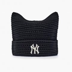 新品】MLB サマー 韓国限定 ビーニー 猫耳 ニット帽 ブラック 黒