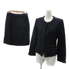 アリスバーリー Aylesbury フォーマル セットアップ 上下 ノーカラージャケット ミドル丈 タイトスカート ひざ丈 チェック柄 ツイード 9 紺 ネイビー /YS24