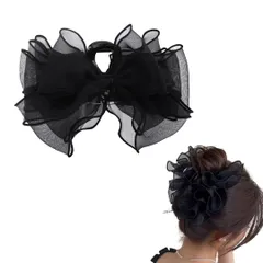 バレッタ レディース 髪留め シフォン 大きめ ヘアアクセサリー 結婚式 パーティー 卒業式 入学式 ヘア��リップ 上品 可愛い (ブラック) [ブラック]