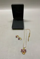 SN1193 MEISO ACCESSORY ゴールドカラー バラ 薔薇 フラワーバスケットモチーフ アンティーク ネックレス イヤリング セット