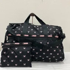 228　LeSportsac　レスポートサック　2way　ボストンバッグ　旅行用バッグ　トラベルバッグ　ブラック　黒　ポーチ付き　ピンク　リボン　大きめ　大容量　軽量　レディース　カジュアル　シンプル