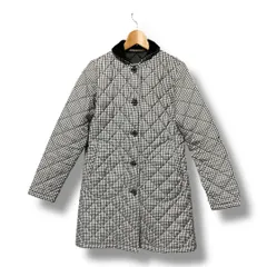 Traditional Weatherwear トラディショナルウェザーウェア ギンガムチェック柄 キルティングコート 襟コーデュロイ アウター 上着 ロングコート レディース サイズ34 ブラック×ホワイト 冬 久喜倉庫店 8 No.K1570