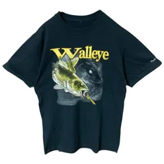 M ウールアイ フィッシング 魚 バス ビッグプリント ブラック 黒 Tシャツ レディース ユニセックス メンズ 古着 半袖 CHM