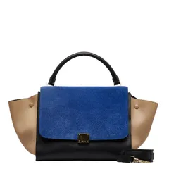 セリーヌ トラぺーズ ハンドバッグ ショルダーバッグ 2WAY ブルー ブラック ベージュ レザー スウェード レディース CELINE【228-43716】