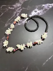 民族調 花彫刻 ネックレス 50cm シェル風 ビーズ装飾