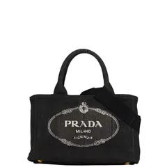 プラダ カナパ 三角ロゴプレート ハンドバッグ ショルダーバッグ 2WAY ブラック キャンバス レディース PRADA【228-81980】