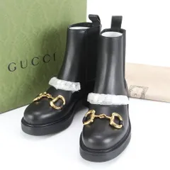 未使用 グッチ ホースビット チェーン サイドゴア チェルシー 670393 レザー ブーツ 靴 シューズ 34 1/2 レディース REE DK34-3【中古】